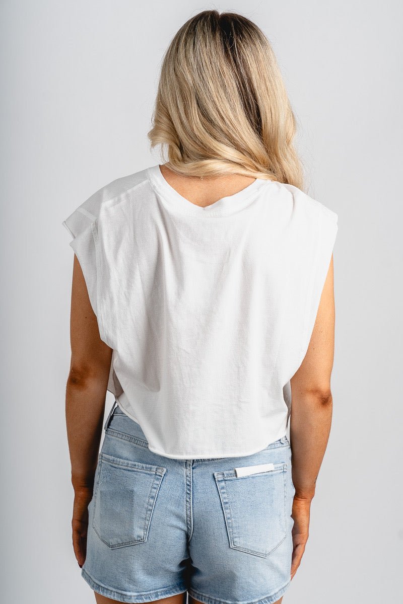 Boxy cap sleeve muscle tee white