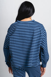 Striped long sleeve top navy/light blue - Adorable top - Stylish Comfortable Outfits at Lush Fashion Lounge Boutique in OKC
