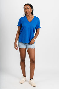 V-neck short sleeve t-shirt cobalt - Oklahoma City inspired graphic t-shirts at Lush Fashion Lounge Boutique in Oklahoma City