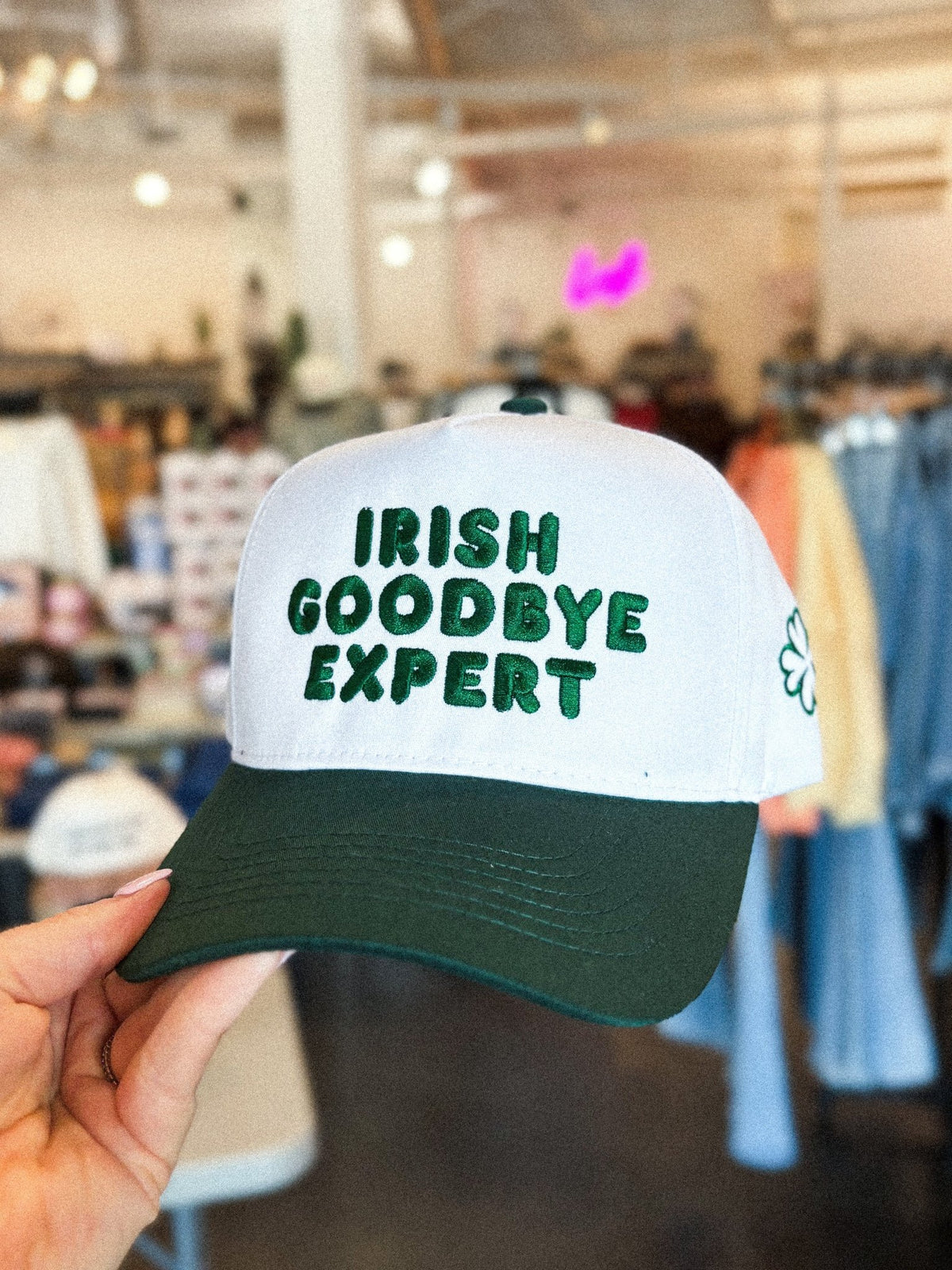 Irish goodbye expert hat white/green - Trendy T-Shirts for St. Patrick's Day at Lush Fashion Lounge Boutique in Oklahoma City