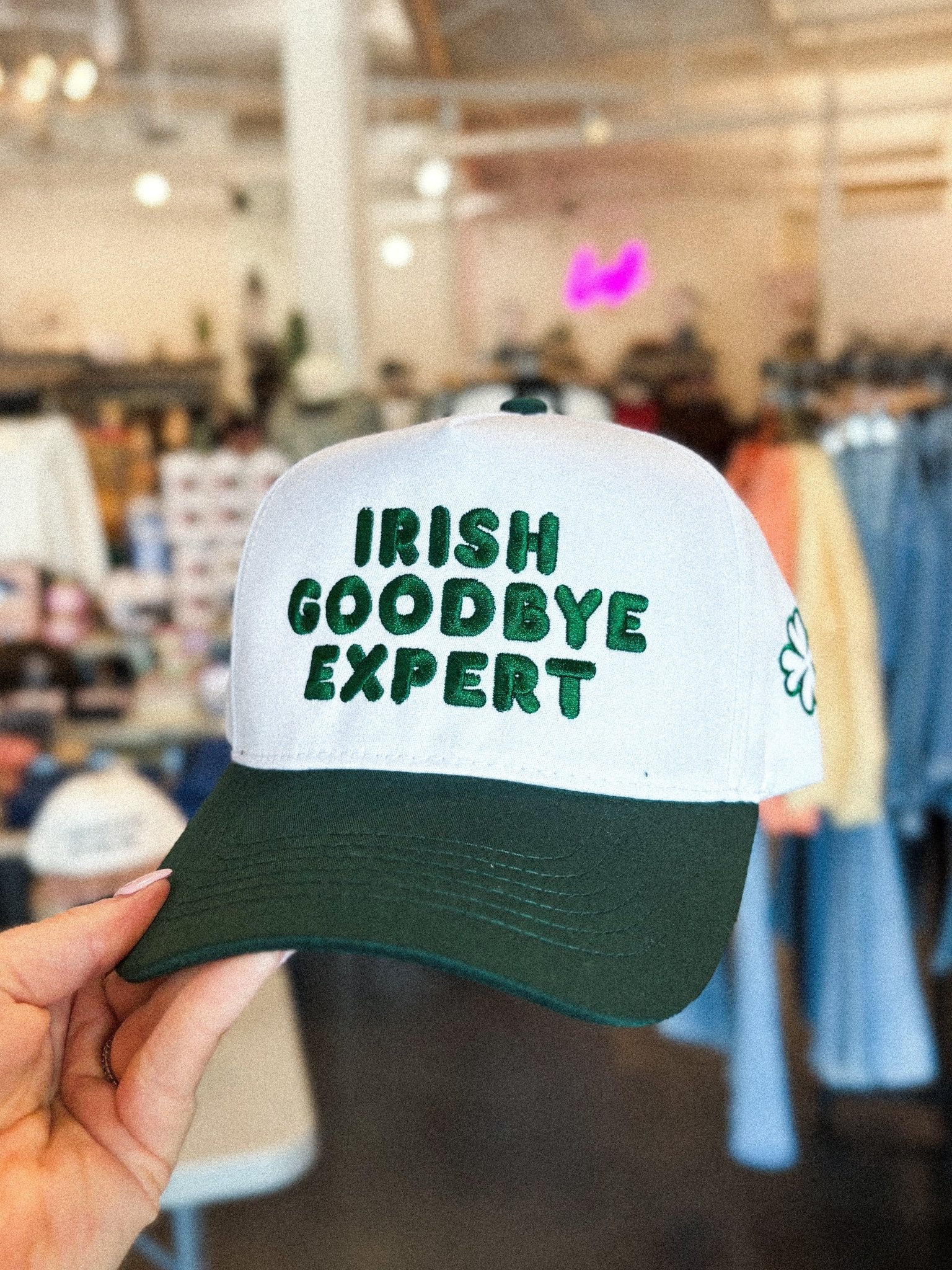 Irish goodbye expert hat white/green - Trendy T-Shirts for St. Patrick's Day at Lush Fashion Lounge Boutique in Oklahoma City
