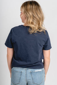OKC block polka dot Ellie t-shirt navy - Vintage OKC Basketball T-Shirts at Lush Fashion Lounge Boutique in Oklahoma City