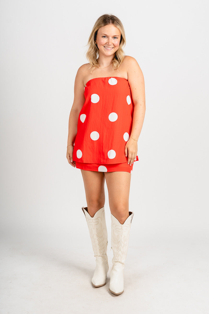 Strapless polka dot top red