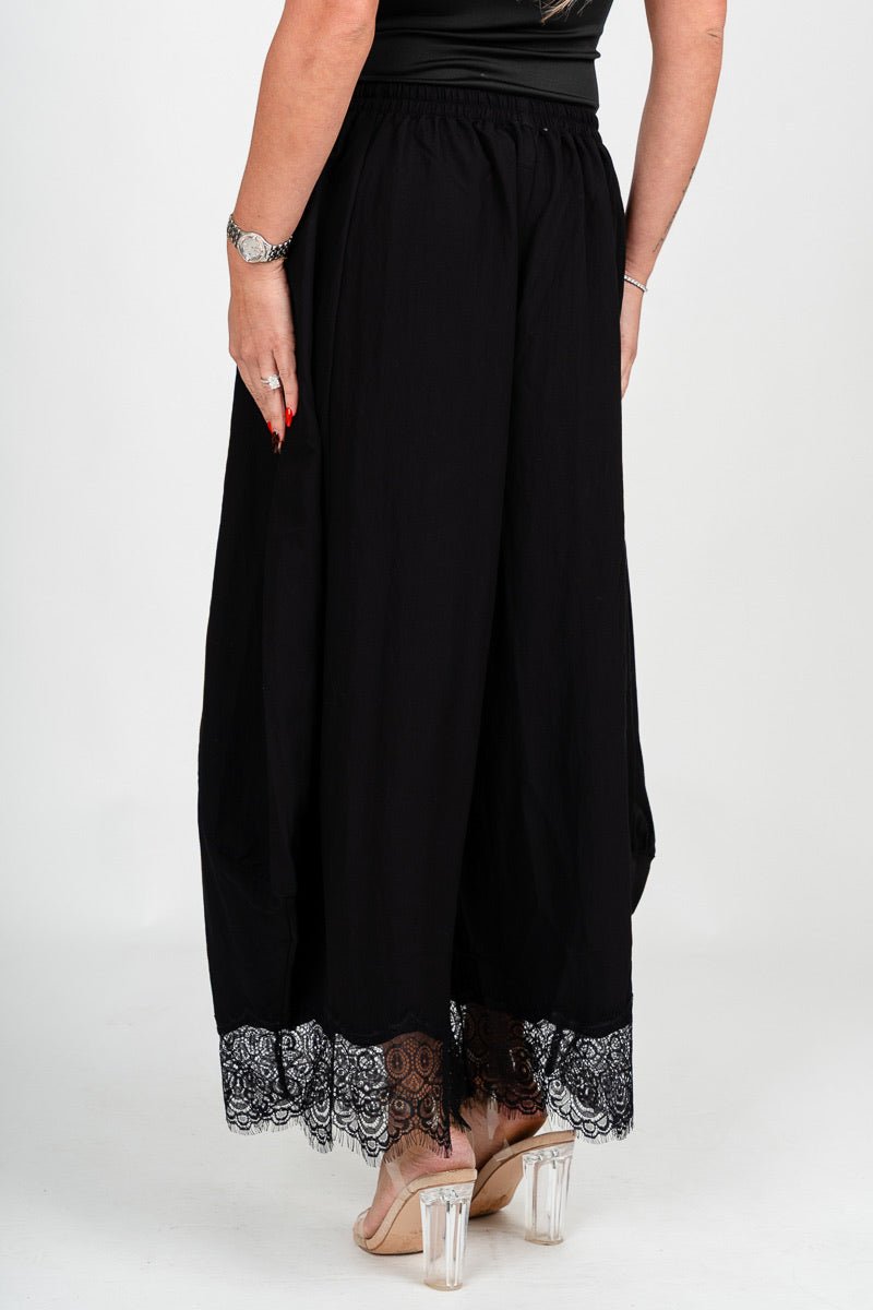 Lace trim balloon pants black