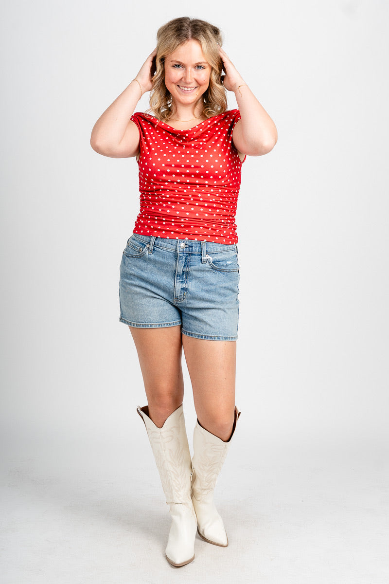 Cowl neck polka dot top red/white