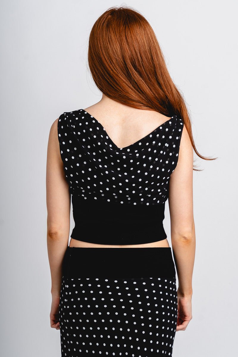 Polka dot cowl neck top black/white