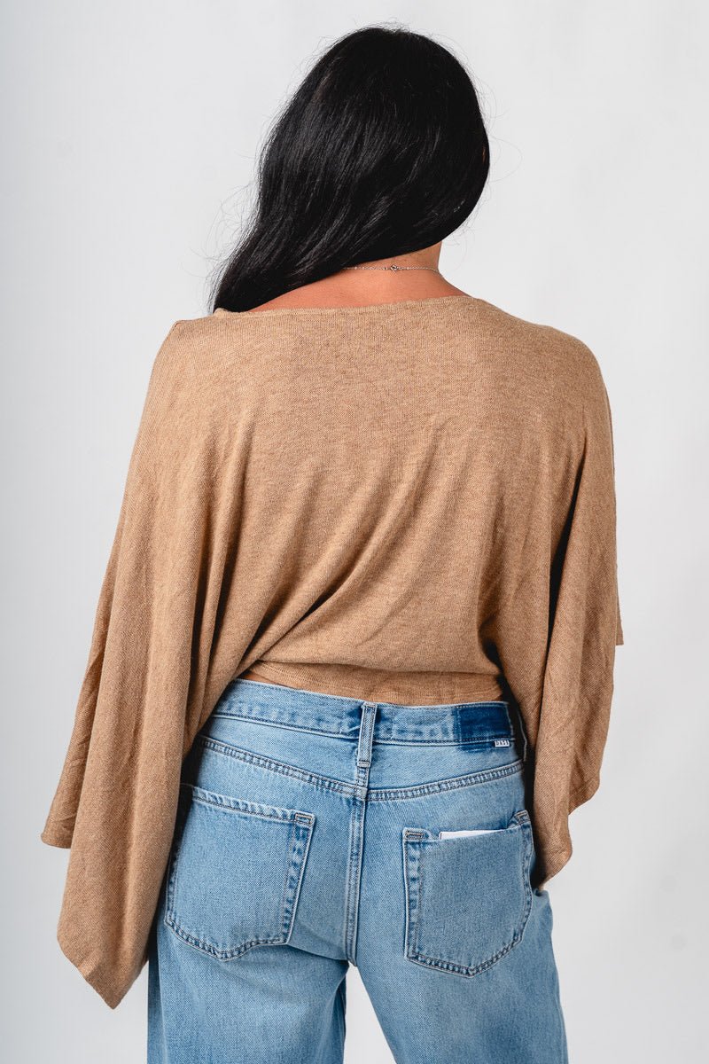 Asymmetrical lightweight sweater camel