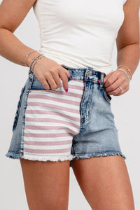 Stars and stripes denim shorts light denim - Trendy Shorts - Cute American Summer Collection at Lush Fashion Lounge Boutique in Oklahoma City