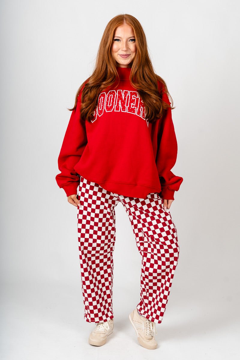 OU Sooners polka dot puff mock neck sweatshirt red