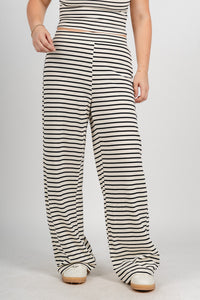Striped wide leg pants ivory/black - Cute pants - Fun Cozy Basics at Lush Fashion Lounge Boutique in Oklahoma City