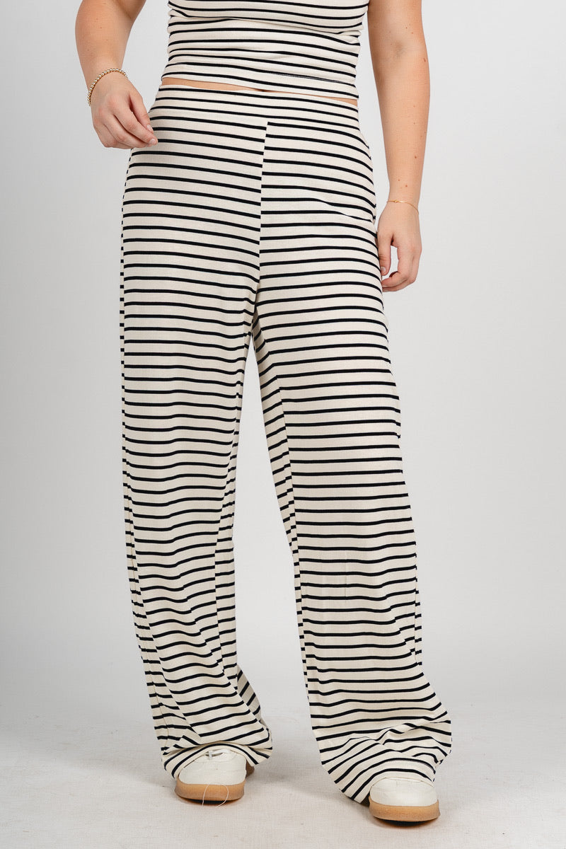 Striped wide leg pants ivory/black - Cute pants - Fun Cozy Basics at Lush Fashion Lounge Boutique in Oklahoma City