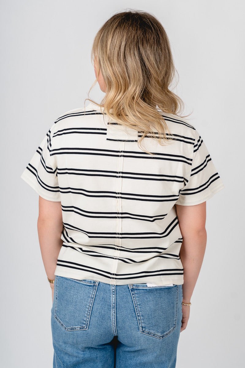 Striped boxy short sleeve t-shirt white/black