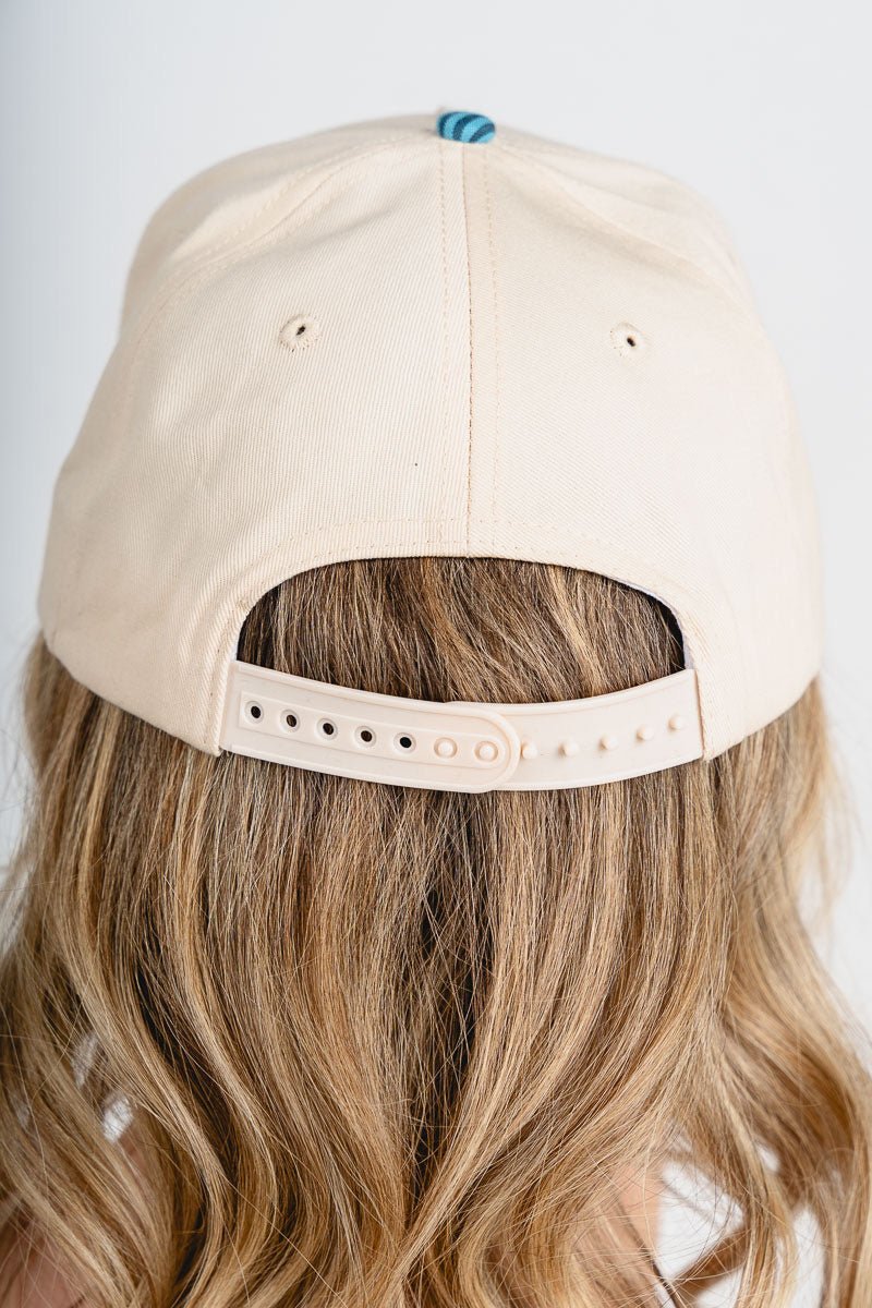 Oklahoma bolt pin stripe hat teal pin stripe/cream - Trendy Hats at Lush Fashion Lounge Boutique in Oklahoma City