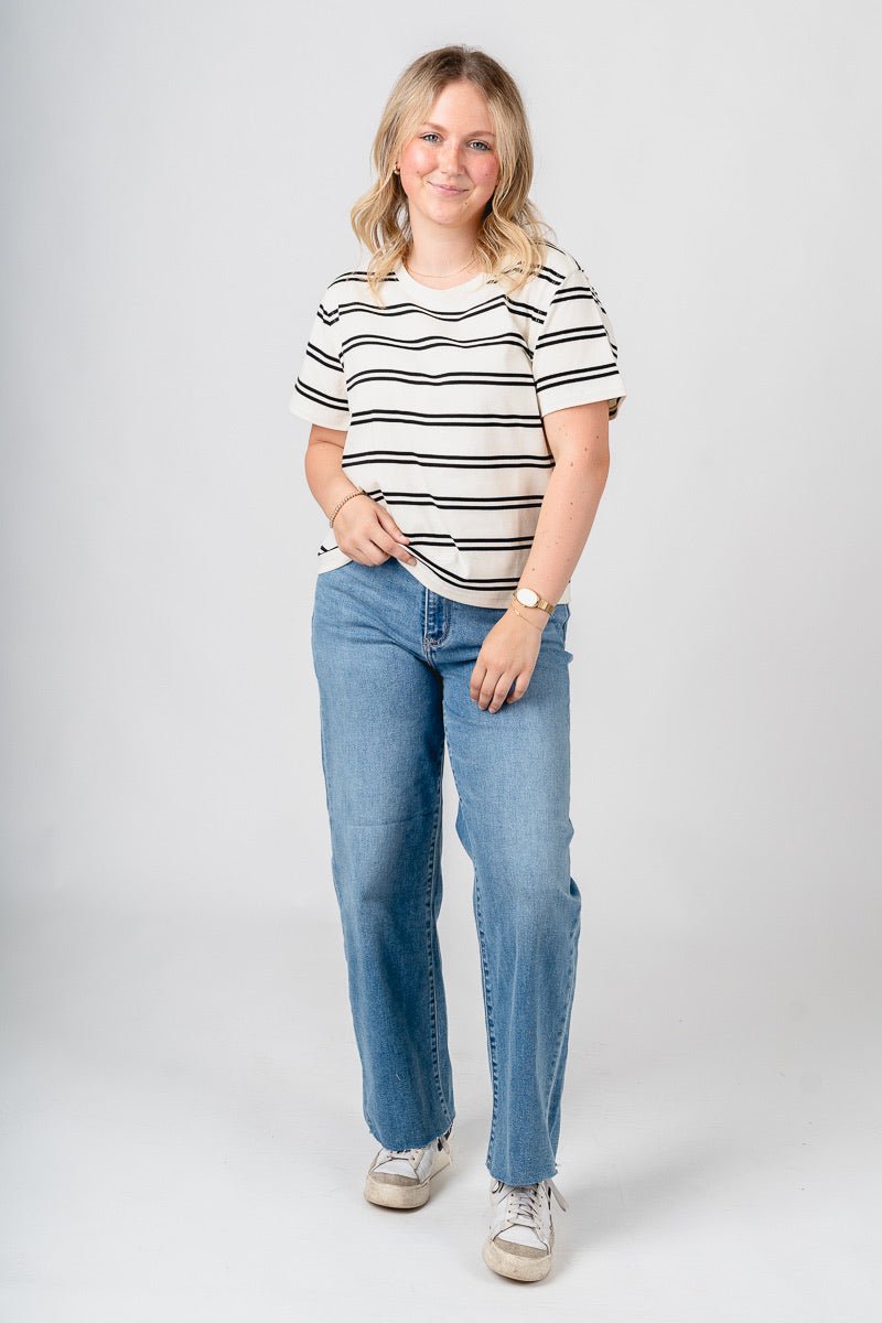 Striped boxy short sleeve t-shirt white/black