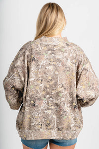 OU OU Sooners helmet fade mock neck sweatshirt camo Sweatshirt | Lush Fashion Lounge Trendy Oklahoma University Sooners Apparel & Cute Gameday T-Shirts