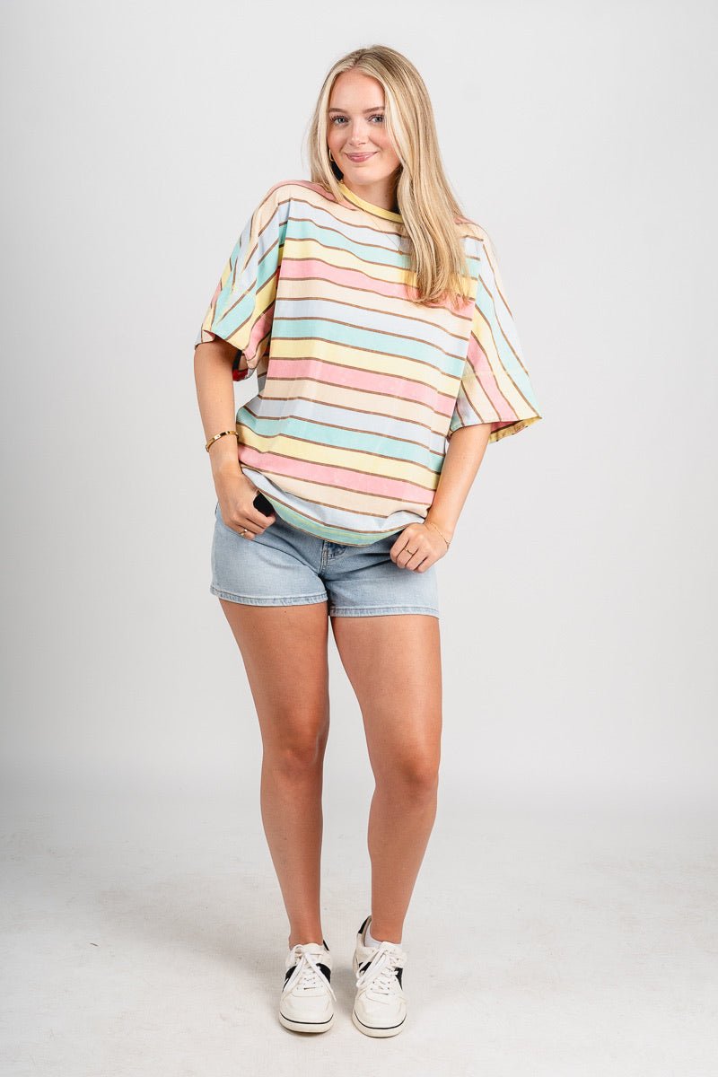Oversized striped t-shirt pink multi