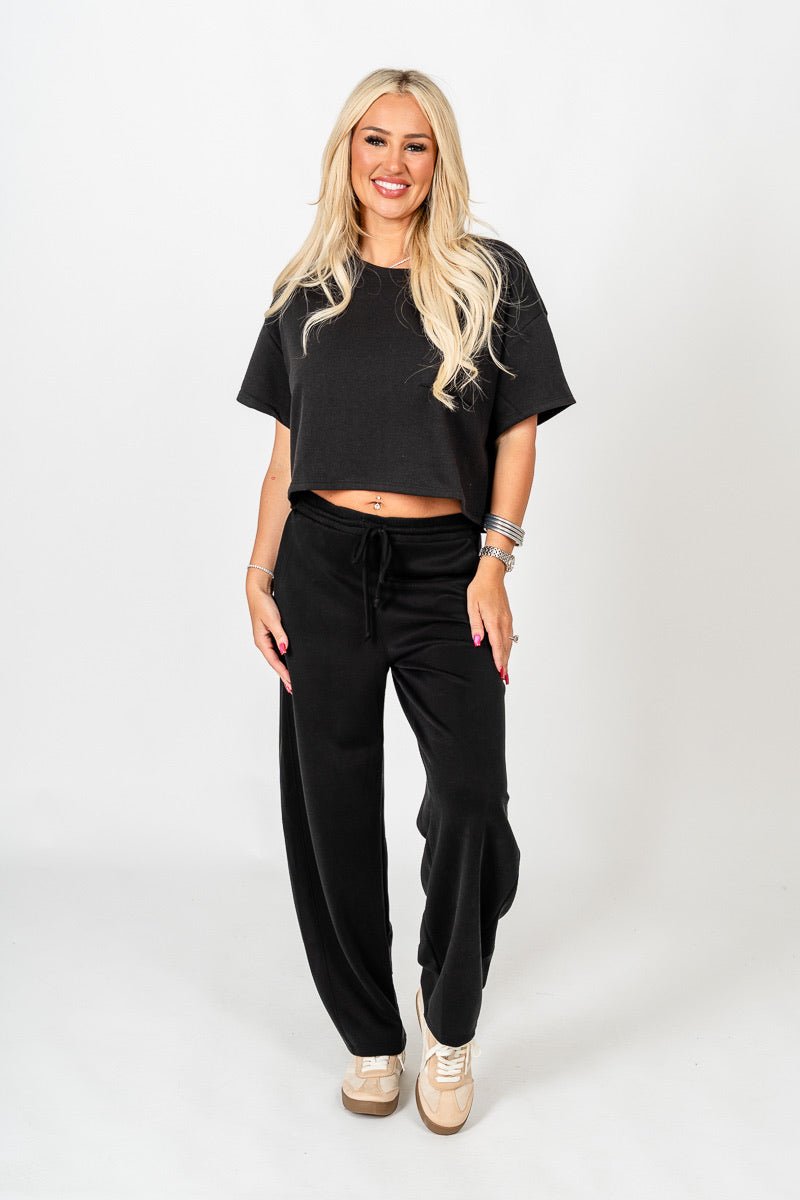 French terry crop top black