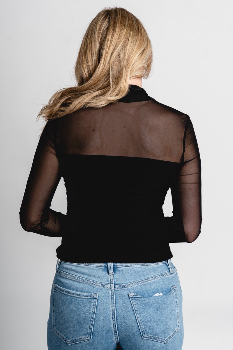 Mesh long sleeve top black