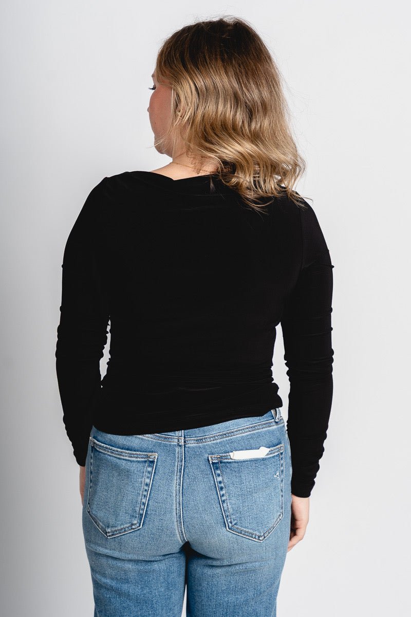 Jada ruched long sleeve top black