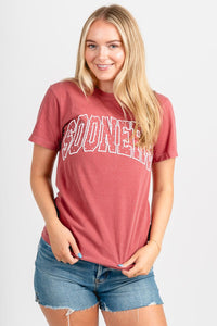 OU OU Sooners polka dot puff unisex t-shirt crimson T-shirt | Lush Fashion Lounge Trendy Oklahoma University Sooners Apparel & Cute Gameday T-Shirts