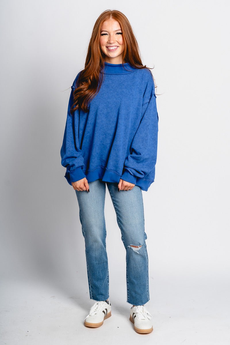 Mock neck sweatshirt royal blue - Trendy OKC Thunder T-Shirts at Lush Fashion Lounge Boutique in Oklahoma City