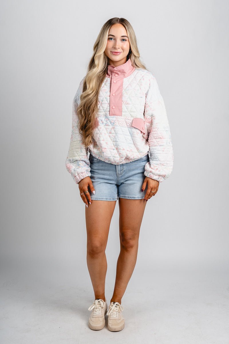 Floral puff pullover pink – Fashionable Jackets | Trendy Blazers at Lush Fashion Lounge Boutique in Oklahoma City