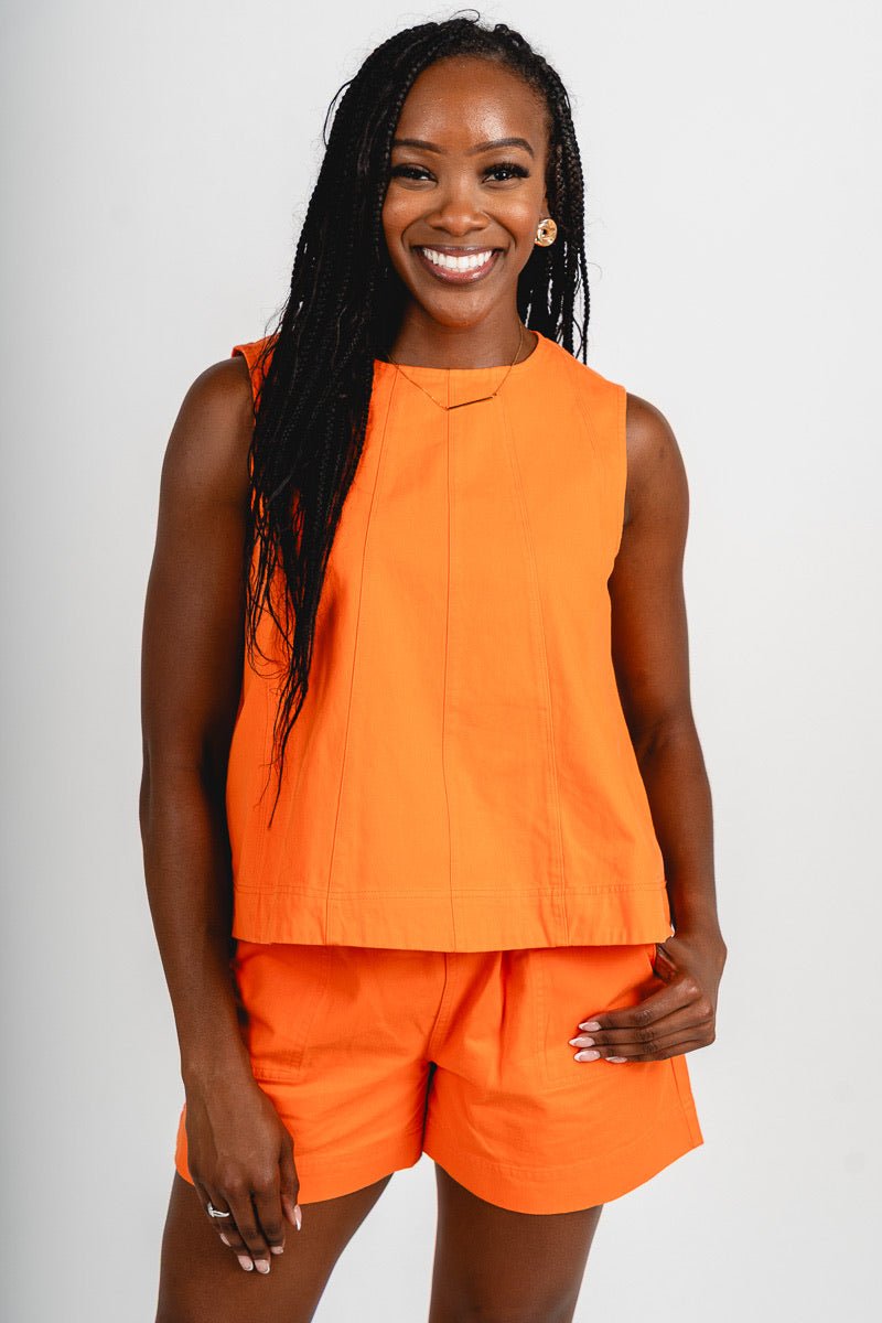 Sleeveless denim flare top orange