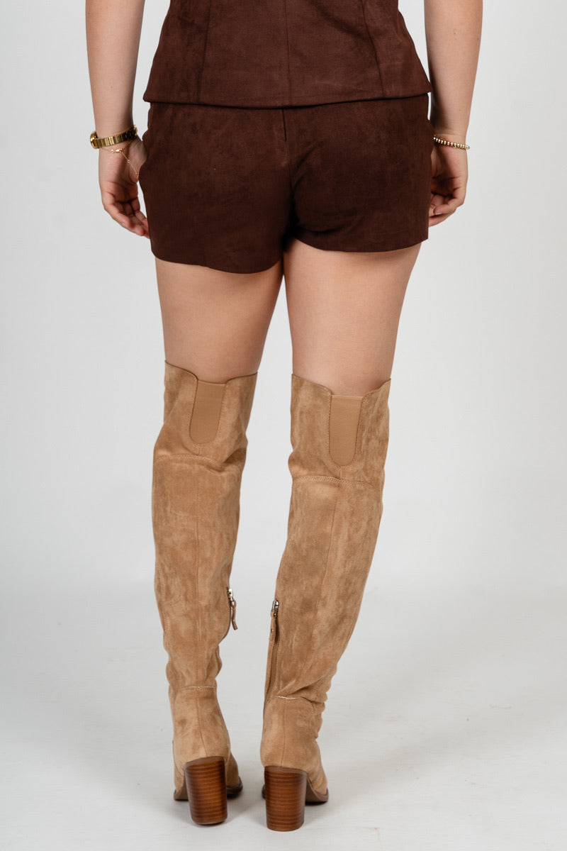 Suede wrap skort dark brown