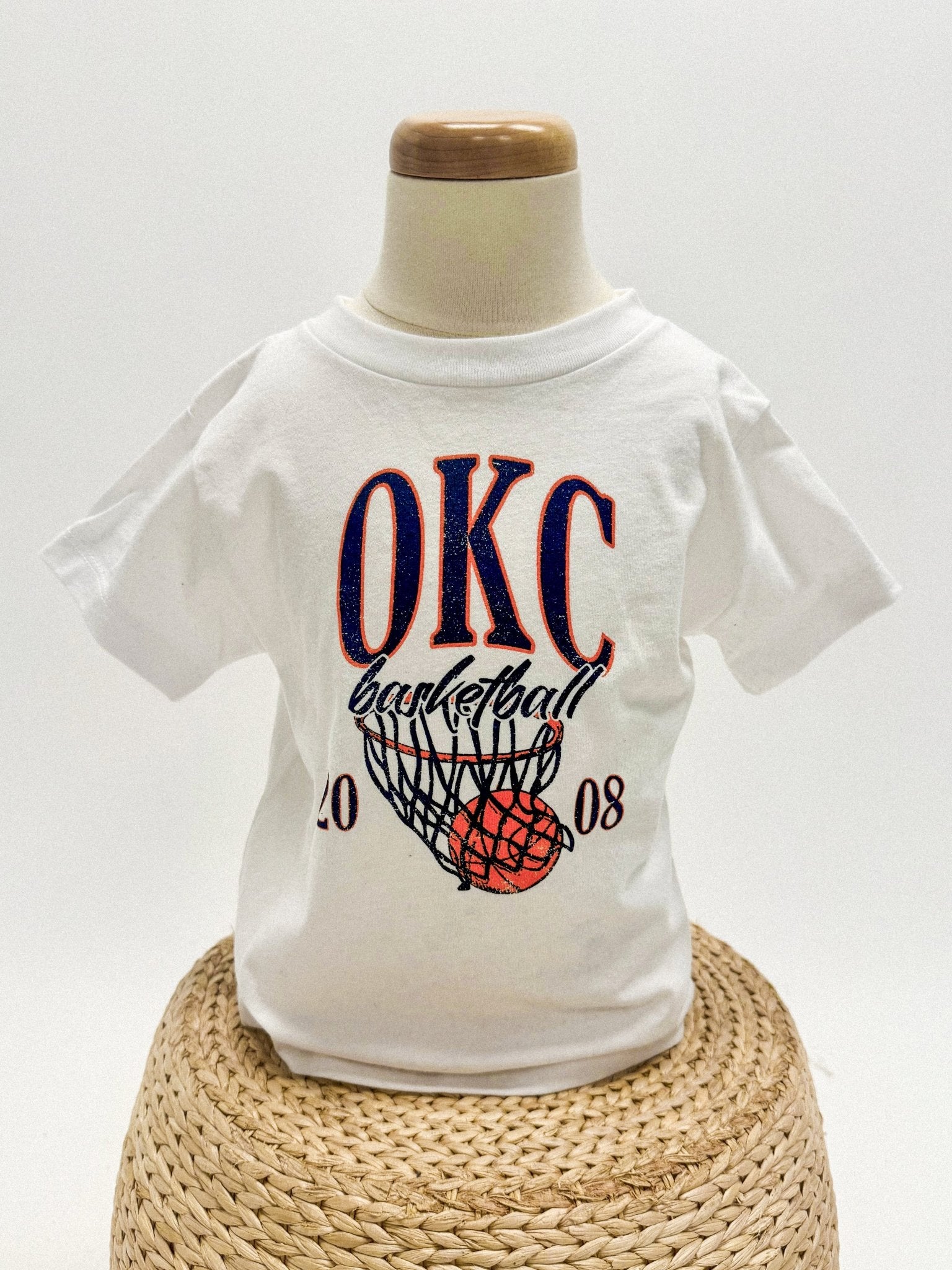 KIDS OKC big basketball tee off white - Trendy OKC Apparel at Lush Fashion Lounge Boutique in Oklahoma City