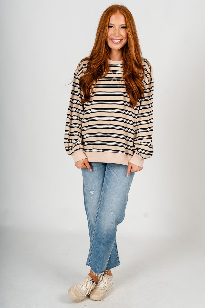 Striped oversized sweatshirt beige/black