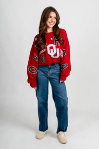 OU OU Sooners patched up crop sweatshirt crimson Sweatshirt | Lush Fashion Lounge Trendy Oklahoma University Sooners Apparel & Cute Gameday T-Shirts