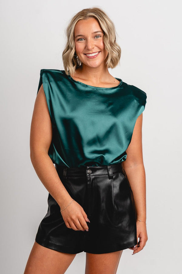Satin sleeveless top dark green | Trendy Tops - Lush Fashion Lounge