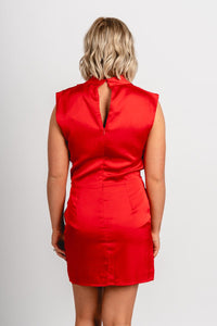 Cowl neck satin mini dress crimson Stylish dress - Womens Fashion Dresses at Lush Fashion Lounge Boutique in Oklahoma City
