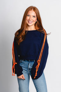 Contrast terry sweatshirt navy - Trendy OKC Apparel at Lush Fashion Lounge Boutique in Oklahoma City