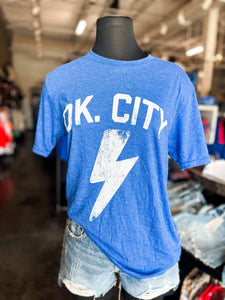 OK City bolt unisex t-shirt royal - Trendy OKC Apparel at Lush Fashion Lounge Boutique in Oklahoma City