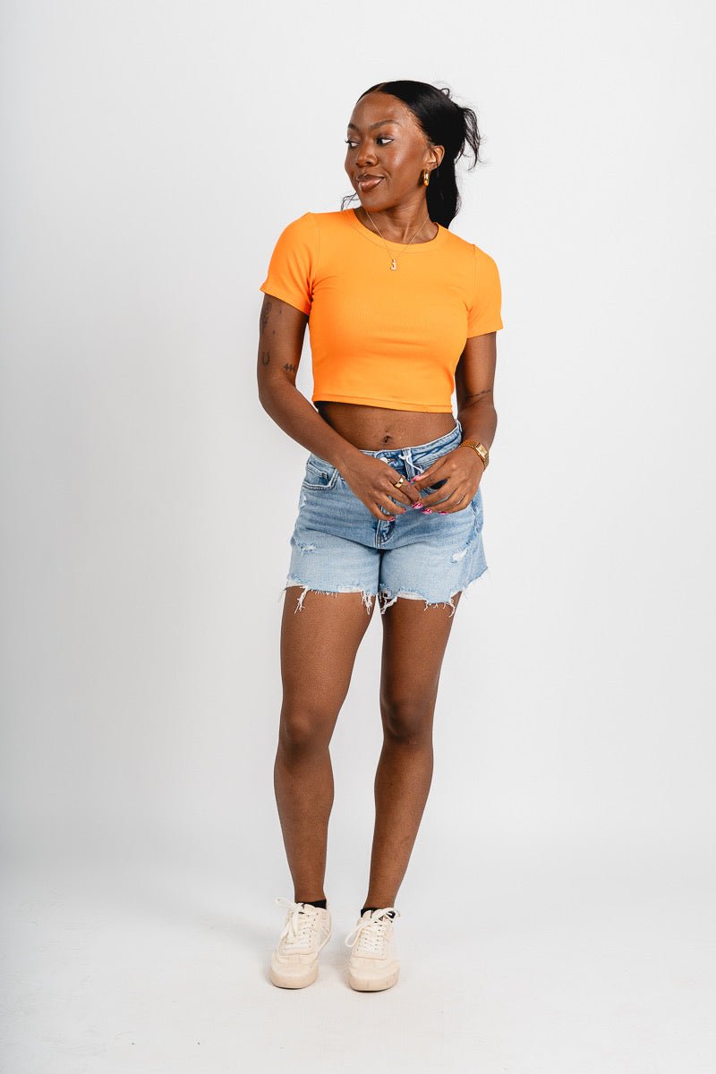 Ribbed short sleeve crop tee orange - Trendy OKC Thunder T-Shirts at Lush Fashion Lounge Boutique in Oklahoma City