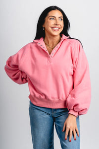 Collared oversized sweatshirt pink - Trendy Sweatshirt - Cute Loungewear Collection at Lush Fashion Lounge Boutique in Oklahoma City