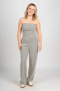 Striped wide leg pants ivory/black - Fun pants - Unique Lounge Looks at Lush Fashion Lounge Boutique in Oklahoma