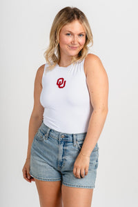 OU OU Sooners contouring bodysuit white Bodysuit | Lush Fashion Lounge Trendy Oklahoma University Sooners Apparel & Cute Gameday T-Shirts