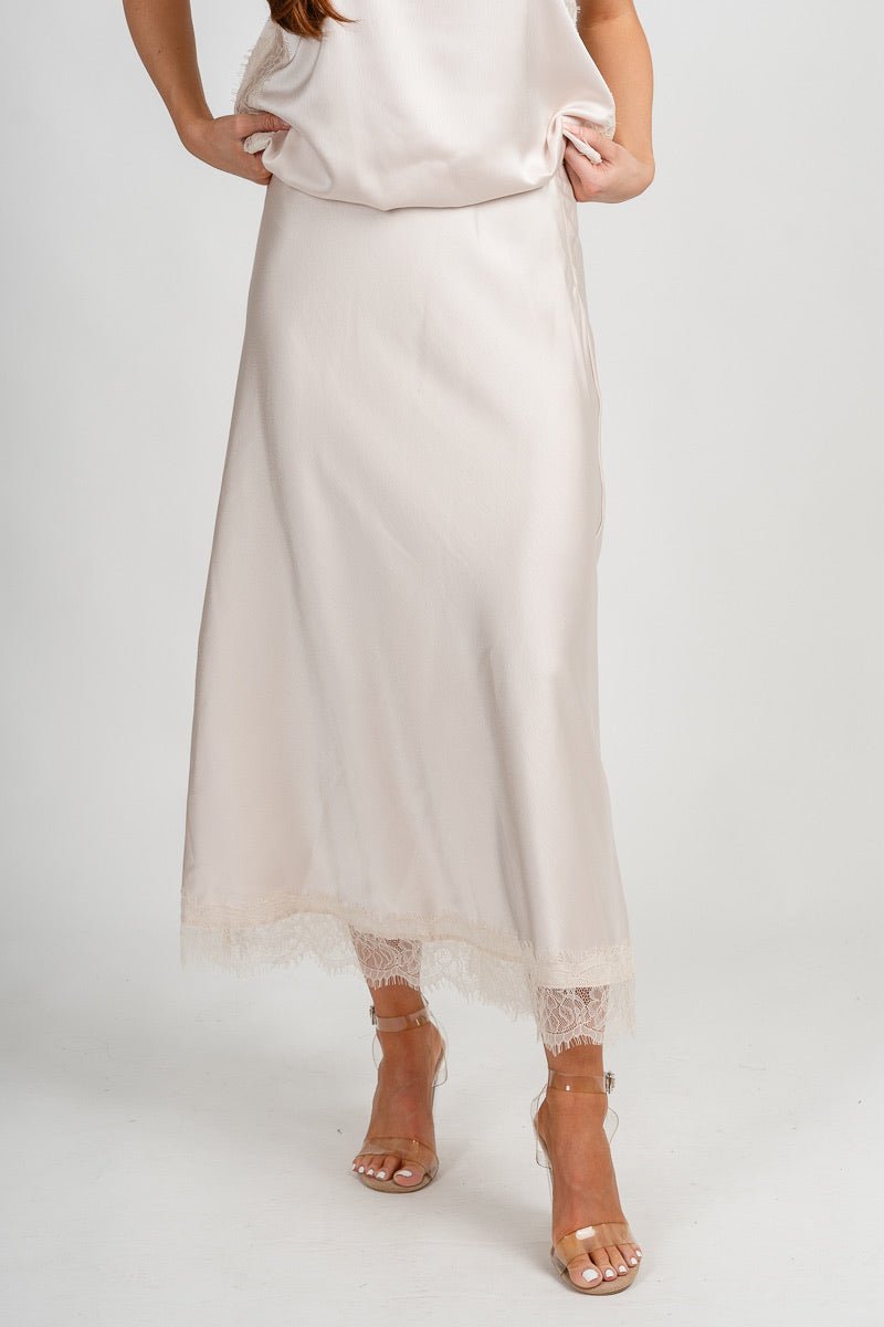 Lace trim midi skirt pearl
