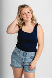 Square neck tank top navy - Affordable tank top - Boutique Tank Tops at Lush Fashion Lounge Boutique in Oklahoma City