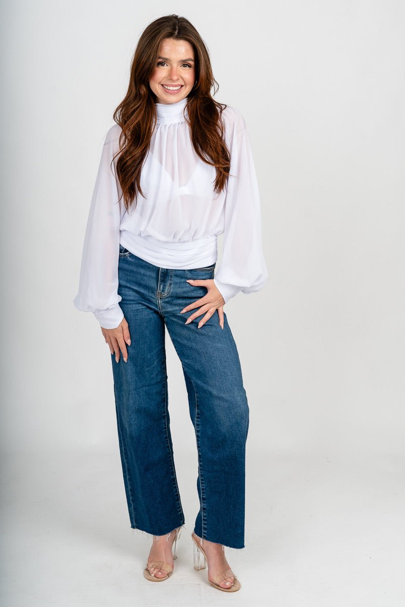 High neck chiffon blouse white
