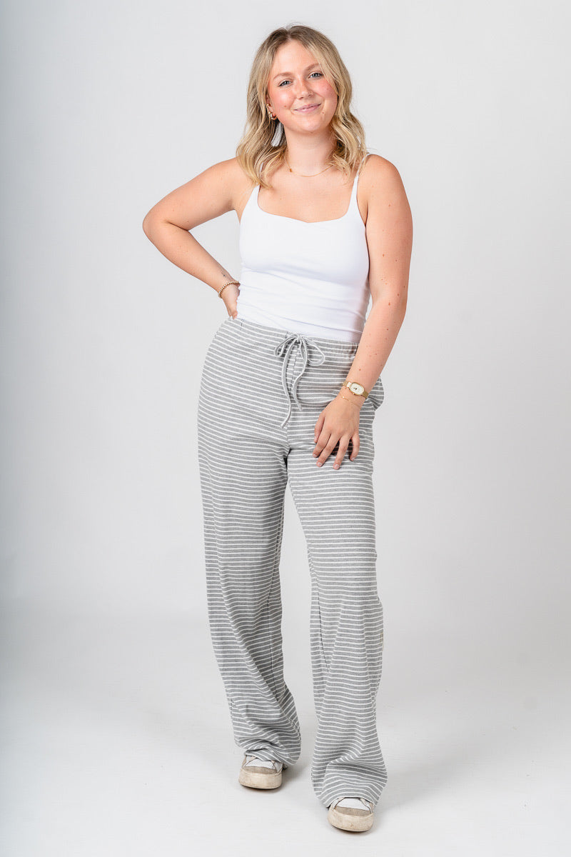 Striped wide leg pants heather grey/white