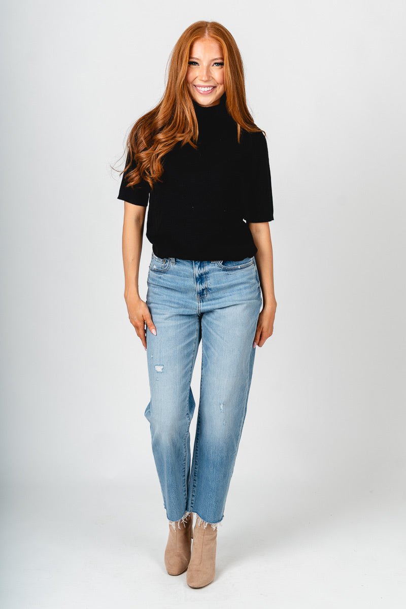 Long sleeve mock neck top black
