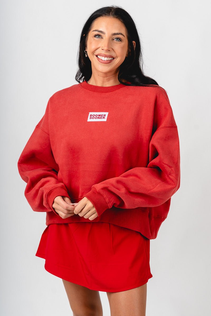 OU Boomer Sooner Becca crew neck sweatshirt crimson Sweatshirt | Lush Fashion Lounge Trendy Oklahoma University Sooners Apparel & Cute Gameday T-Shirts
