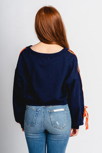 Contrast terry sweatshirt navy - Vintage OKC Basketball T-Shirts at Lush Fashion Lounge Boutique in Oklahoma City