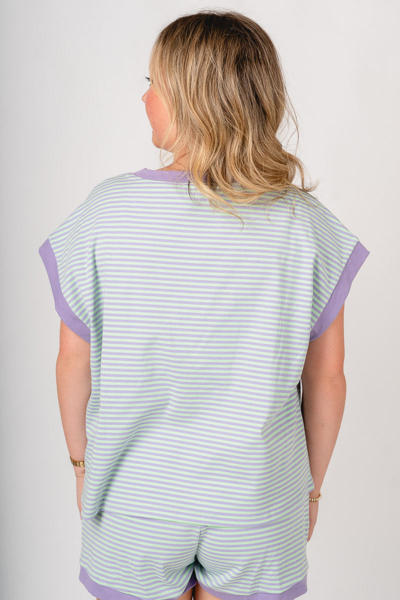 Striped short sleeve top mint/lilac