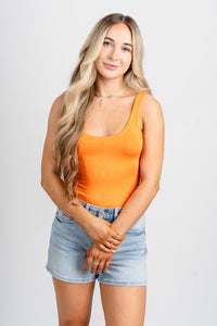 Scoop neck sleeveless bodysuit orange - Trendy OKC Apparel at Lush Fashion Lounge Boutique in Oklahoma City