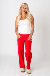 OU Just USA high rise vintage straight jeans red jeans | Lush Fashion Lounge Trendy Oklahoma University Sooners Apparel & Cute Gameday T-Shirts