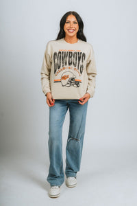 OSU OSU Cowboys established helmet thrifted sweatshirt sand Sweatshirt | Lush Fashion Lounge Trendy Oklahoma State Cowboys Apparel & Cute Gameday T-Shirts